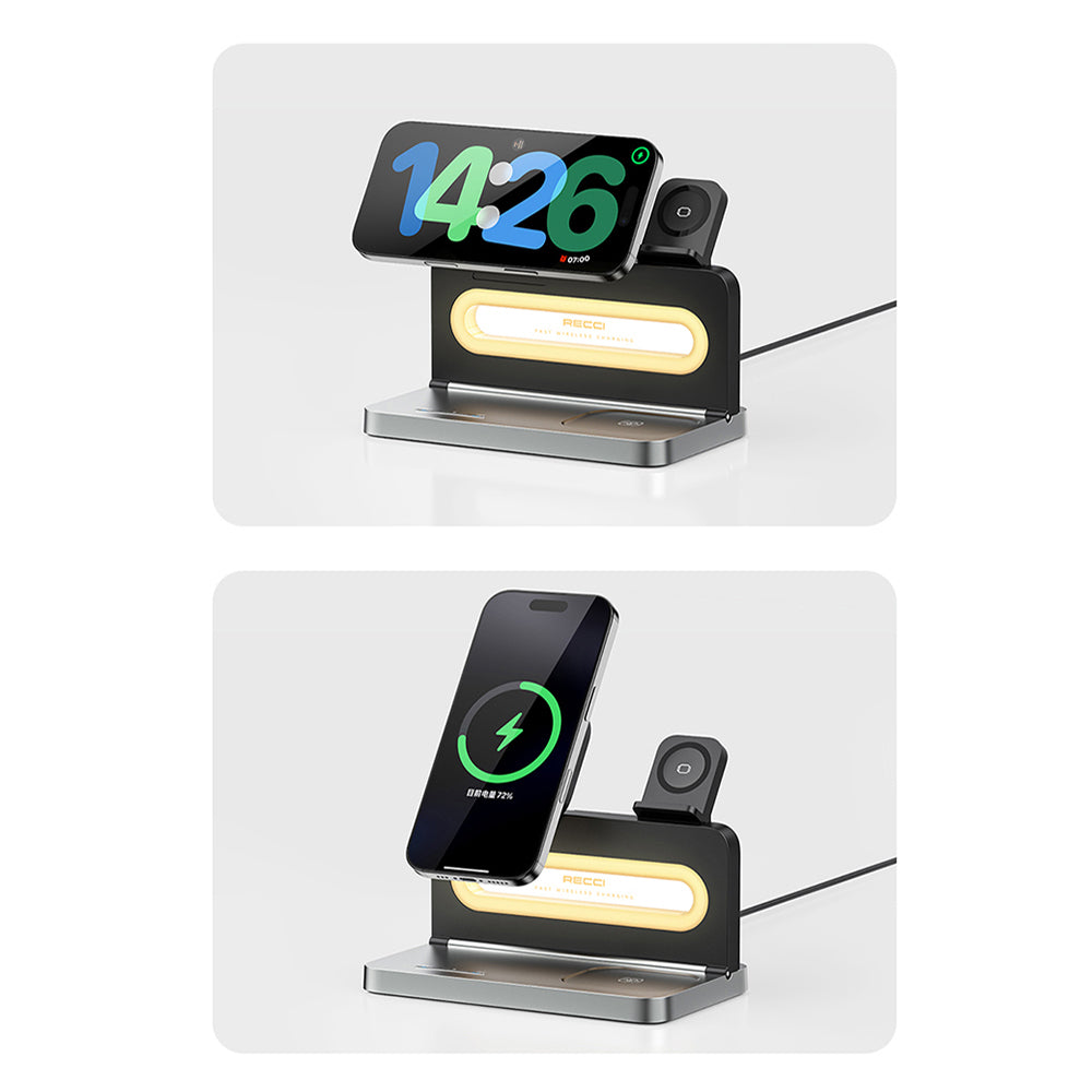 Recci RCW-49 Ambiyans Işıklı Telefon&Akıllı Saat&Kulaklık 15W 4in1 Kablosuz Şarj Standı Recci RCW-49 Ambiyans Işıklı Telefon&Akıllı Saat&Kulaklık 15W 4in1 Kablosuz Şarj Standı
